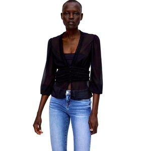 NWT - ZARA POLKA DOT EMBROIDERY BLOUSE XS